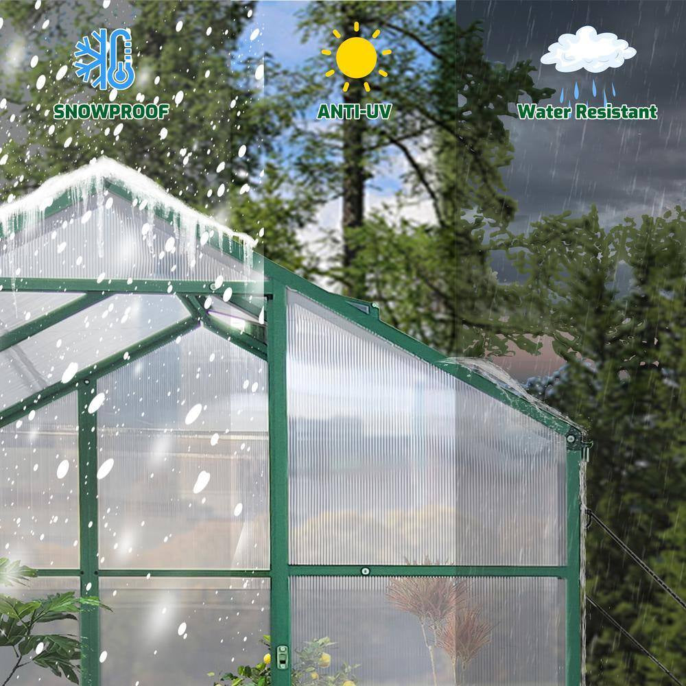 72.83 In. W X 97 In. D X 86.42 In. H Polycarbonate Raised Base and Anchor Aluminum Heavy Duty Walk-In Greenhouse