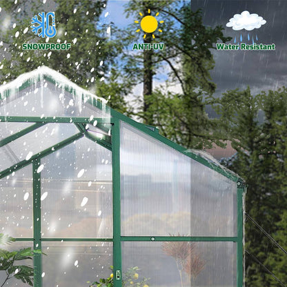 72.83 In. W X 97 In. D X 86.42 In. H Polycarbonate Raised Base and Anchor Aluminum Heavy Duty Walk-In Greenhouse