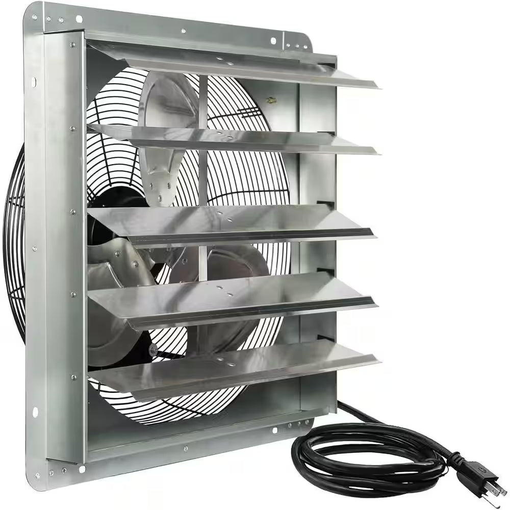 20 In. Shutter Exhaust Fan with 1.65M Power Cord, Wall Mounted, 3500CFM, Vent Fan for Garages, Greenhouses