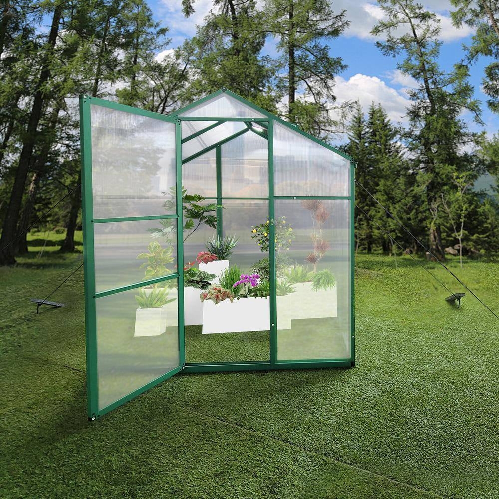 72.83 In. W X 97 In. D X 86.42 In. H Polycarbonate Raised Base and Anchor Aluminum Heavy Duty Walk-In Greenhouse