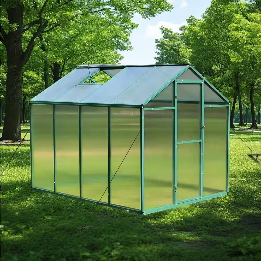 72.83 In. W X 97 In. D X 86.42 In. H Polycarbonate Raised Base and Anchor Aluminum Heavy Duty Walk-In Greenhouse
