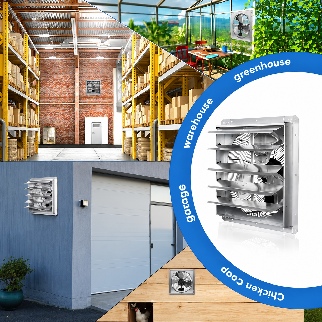 20 In. Shutter Exhaust Fan with 1.65M Power Cord, Wall Mounted, 3500CFM, Vent Fan for Garages, Greenhouses