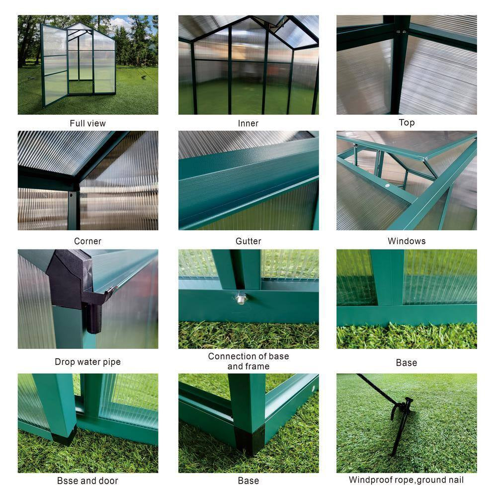 72.83 In. W X 97 In. D X 86.42 In. H Polycarbonate Raised Base and Anchor Aluminum Heavy Duty Walk-In Greenhouse