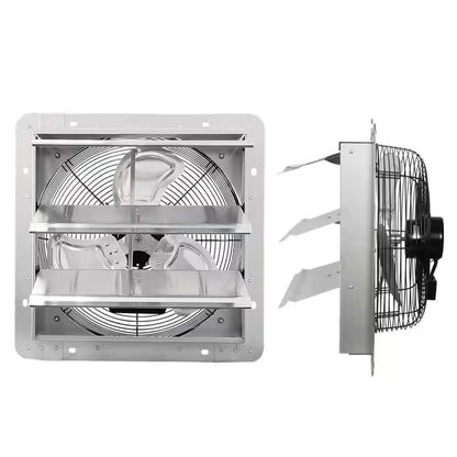 14 In. Shutter Exhaust Fan, 1520CFM, Wall Mounted with 1.65M Power Cord, for Garages, Attics, Electric Powered Aluminum